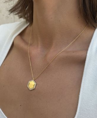 Gold Adjustable Cubic Zirconia Pave Hexagon Pendant Necklace