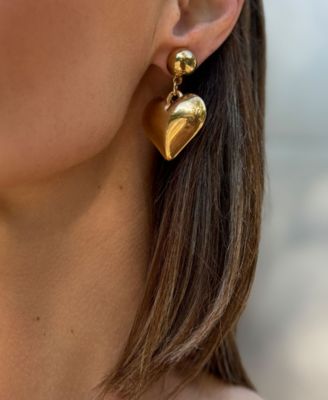 Gold Puffy Heart Drop Earrings