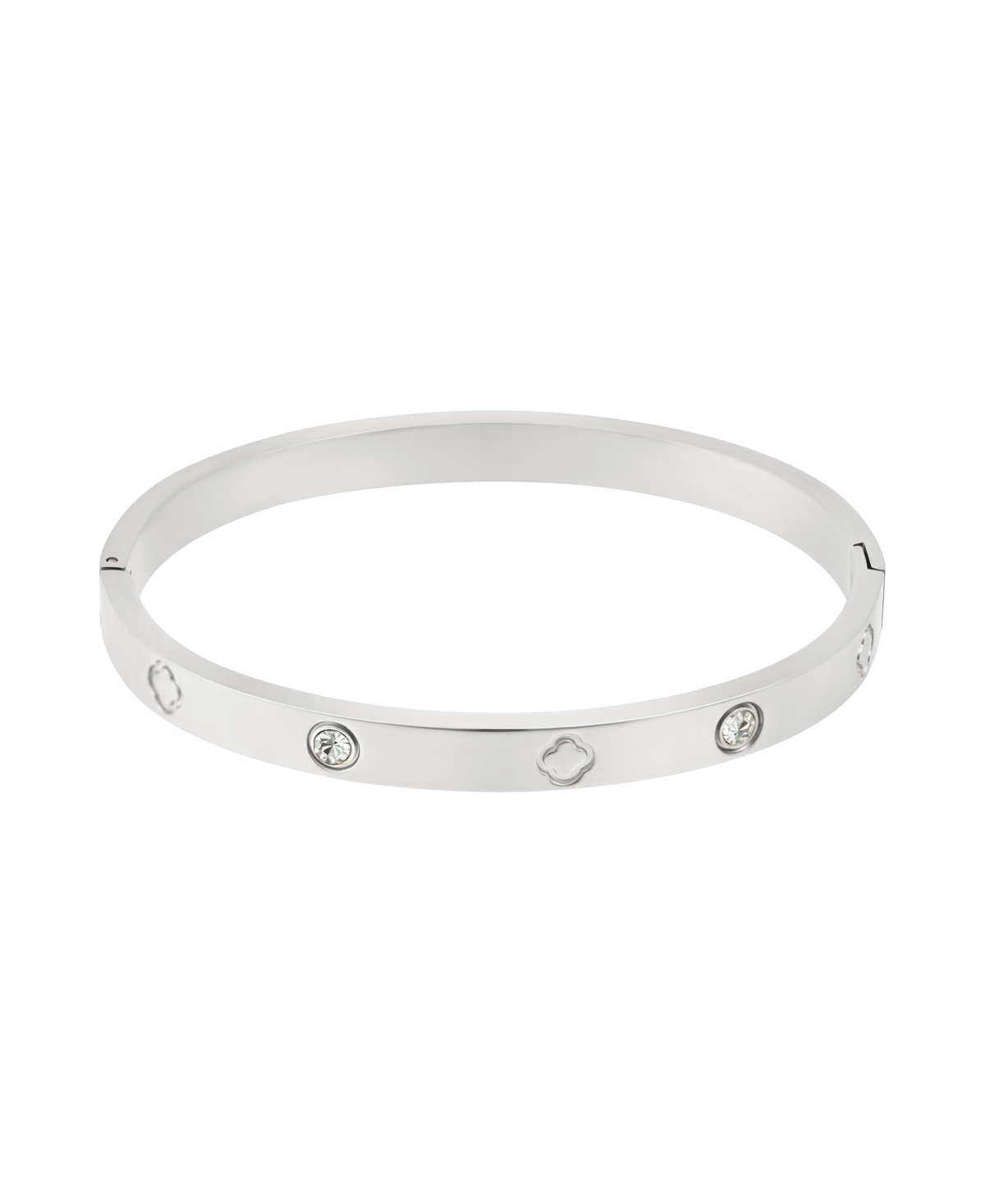 Adornia Tarnish Resistant Silver Plated Cz And Clover Bangle In Silver