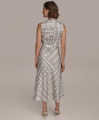 Women's Dot-Print Tie-Neck A-Line Dress