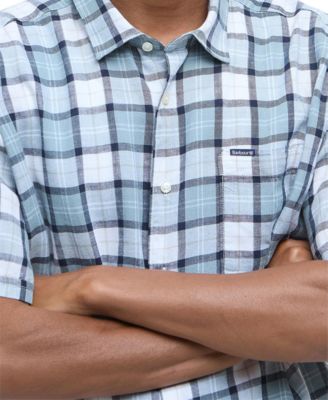 Men's Midfield Relaxed Fit Short Sleeve Linen Tartan Button-Front Shirt