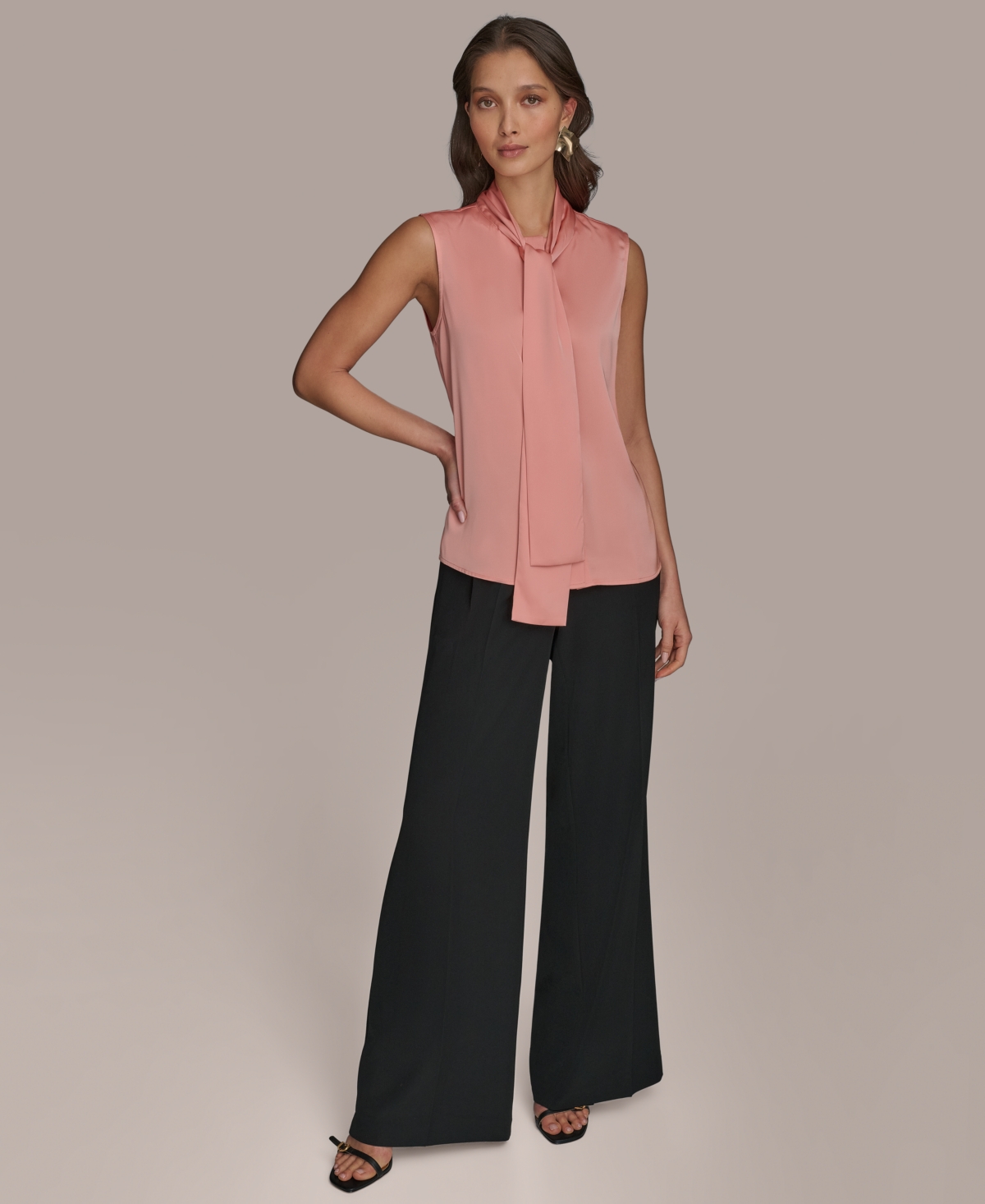 Shop Donna Karan Women's Tie-neck Sleeveless Blouse In Apricot