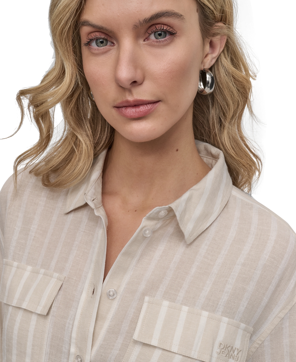 DKNY JEANS WOMEN'S CROPPED LONG-SLEEVE SHIRT 