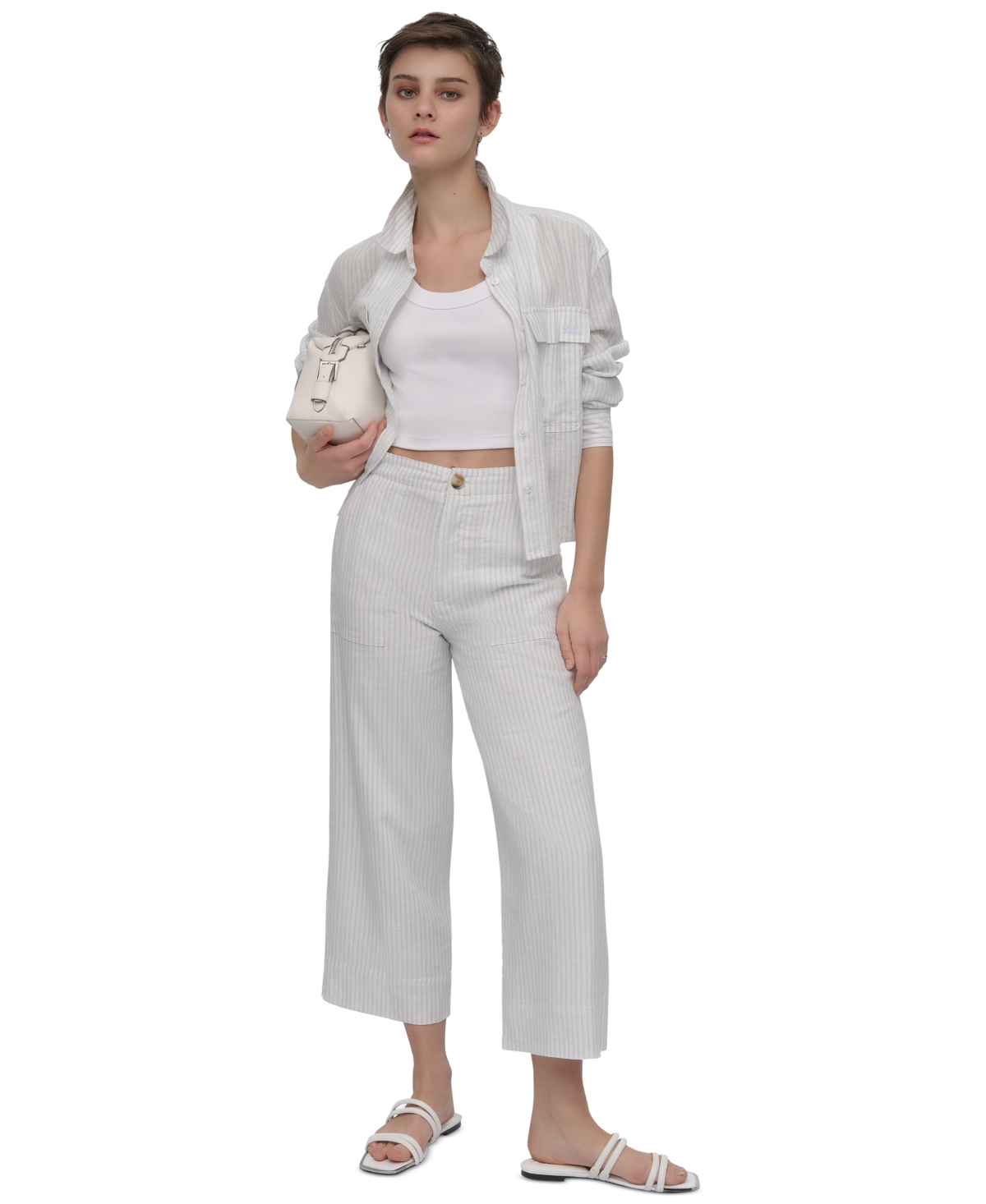 DKNY JEANS WOMEN'S CROPPED LONG-SLEEVE SHIRT 