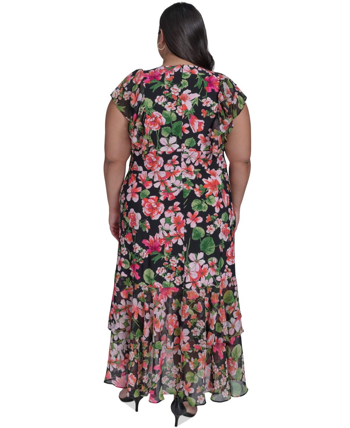 Tommy Hilfiger Plus Size Floral-print Mixed-media Maxi Dress In Black Multi