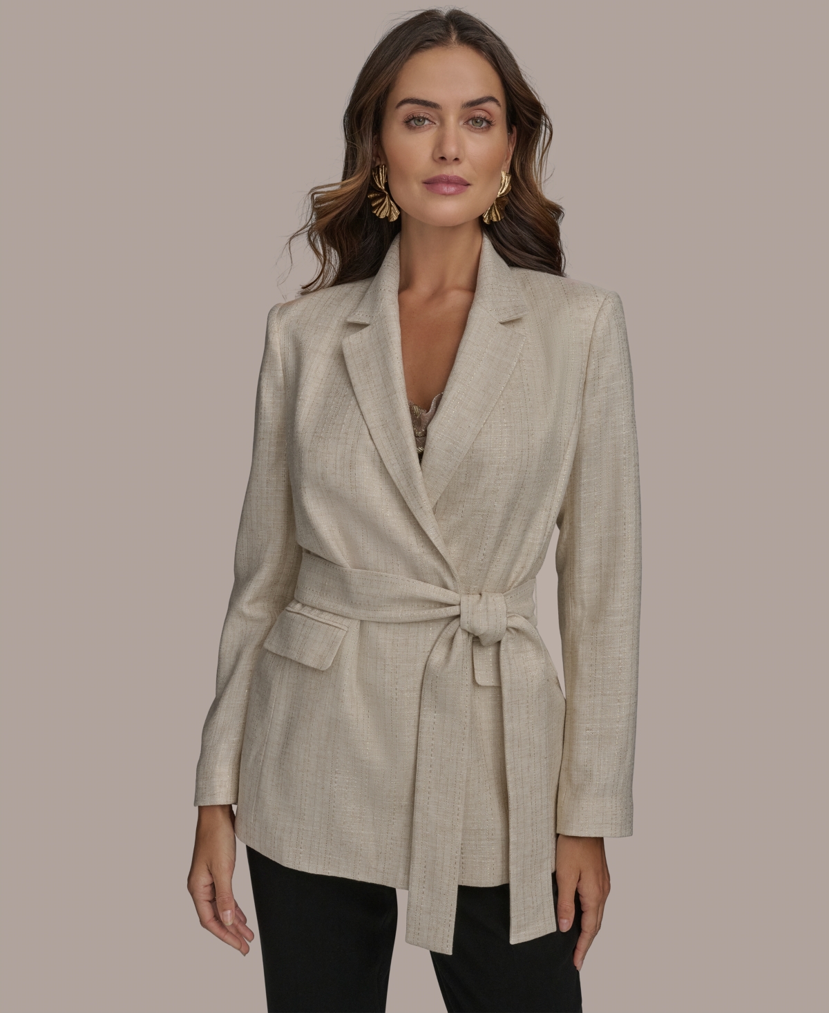 Women's Metallic Linen-Blend Belted Jacket - Gold Multi