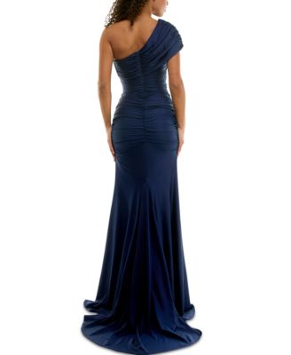 Juniors' One-Shoulder Draped Floor-Sweeping Gown