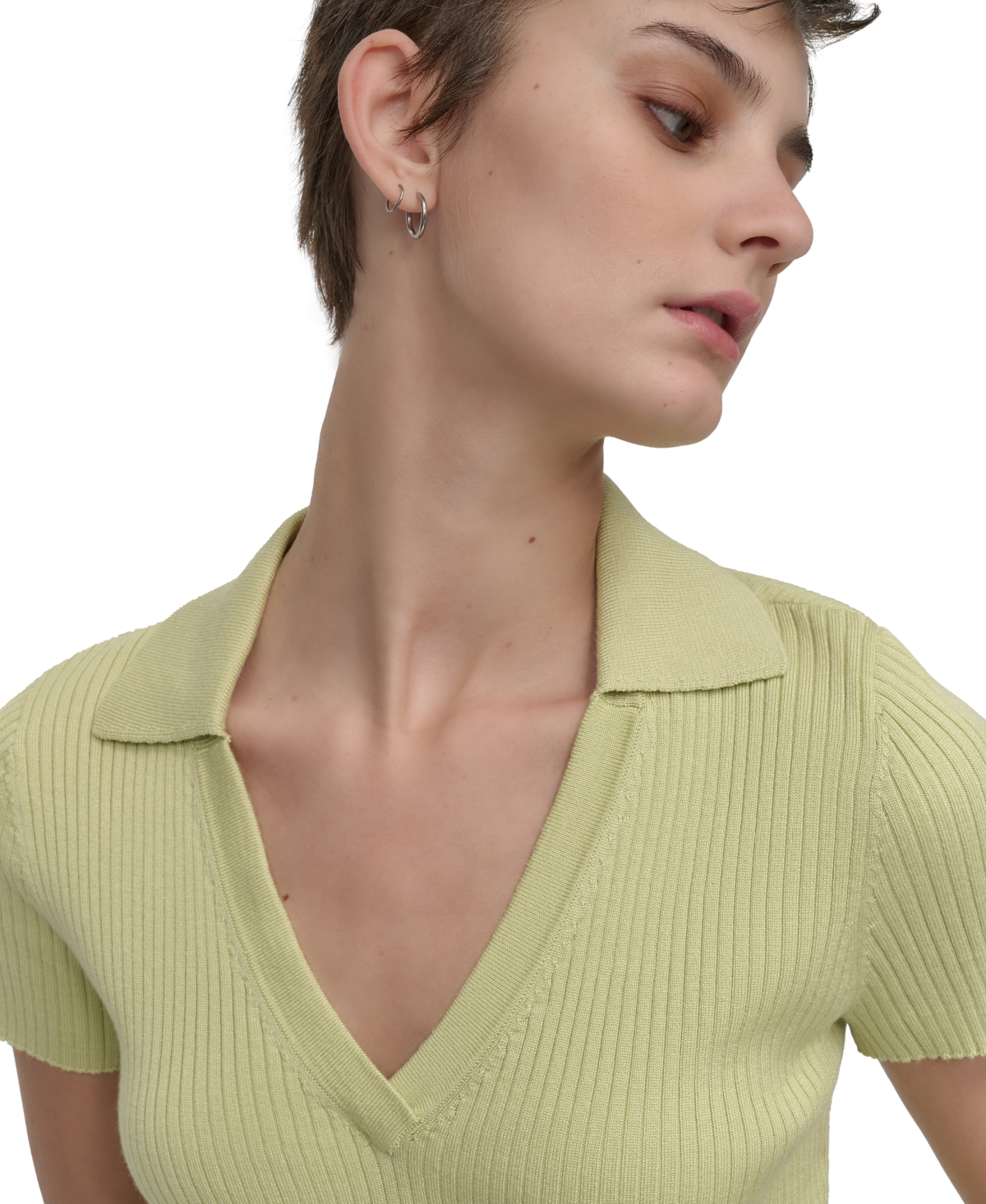 DKNY JEANS WOMENS RIBBED V-NECK POLO SWEATER 