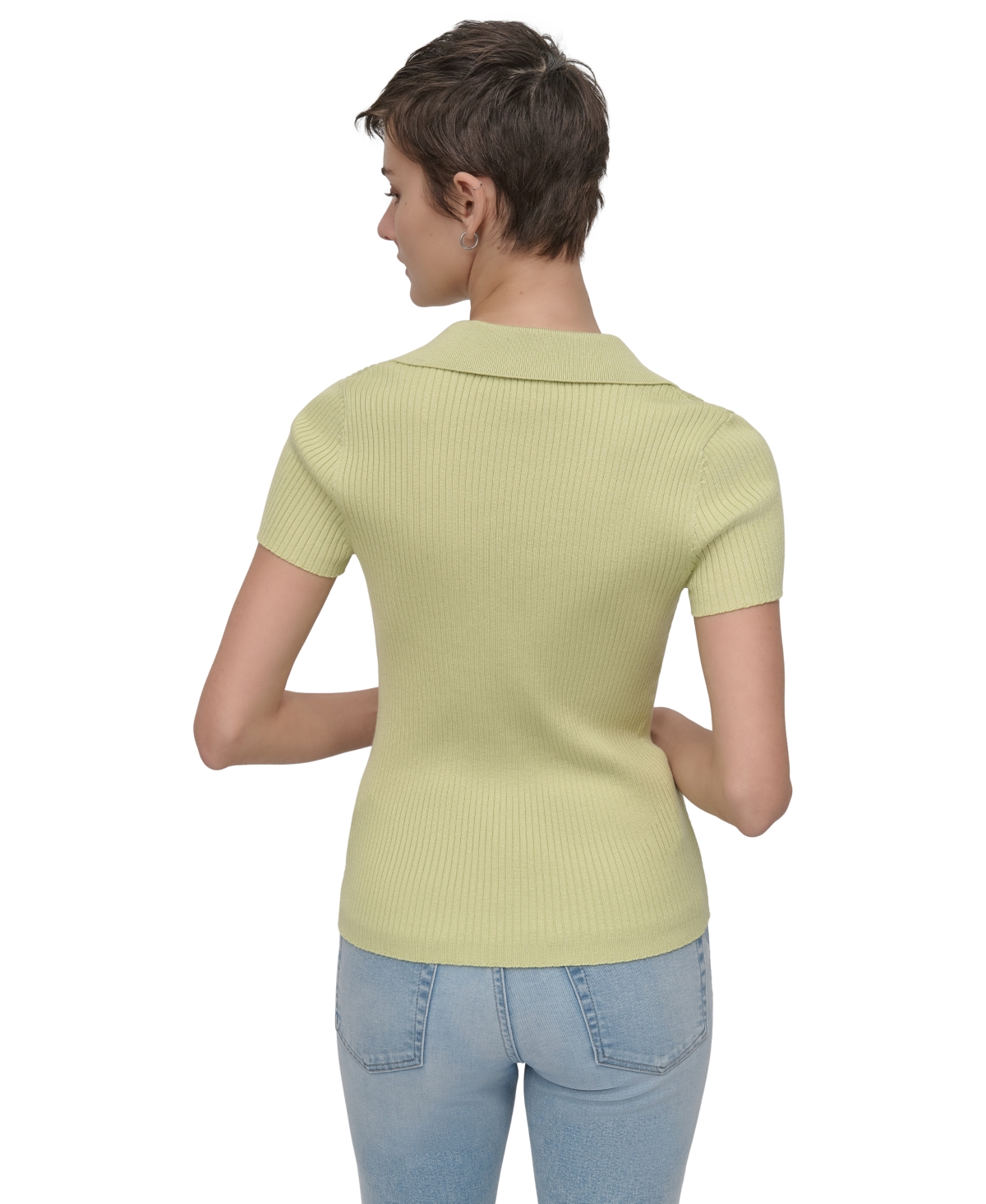 DKNY JEANS WOMENS RIBBED V-NECK POLO SWEATER 