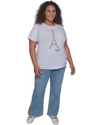 売れ筋商品|||カールラガーフェルド カットソー トップス レディース Plus Size Embellished Eiffel Tower Tee, Exclusively at Macy's Black Blue KARL LAGERFELD PARIS Plus Size Embellished Eiffel Tower T