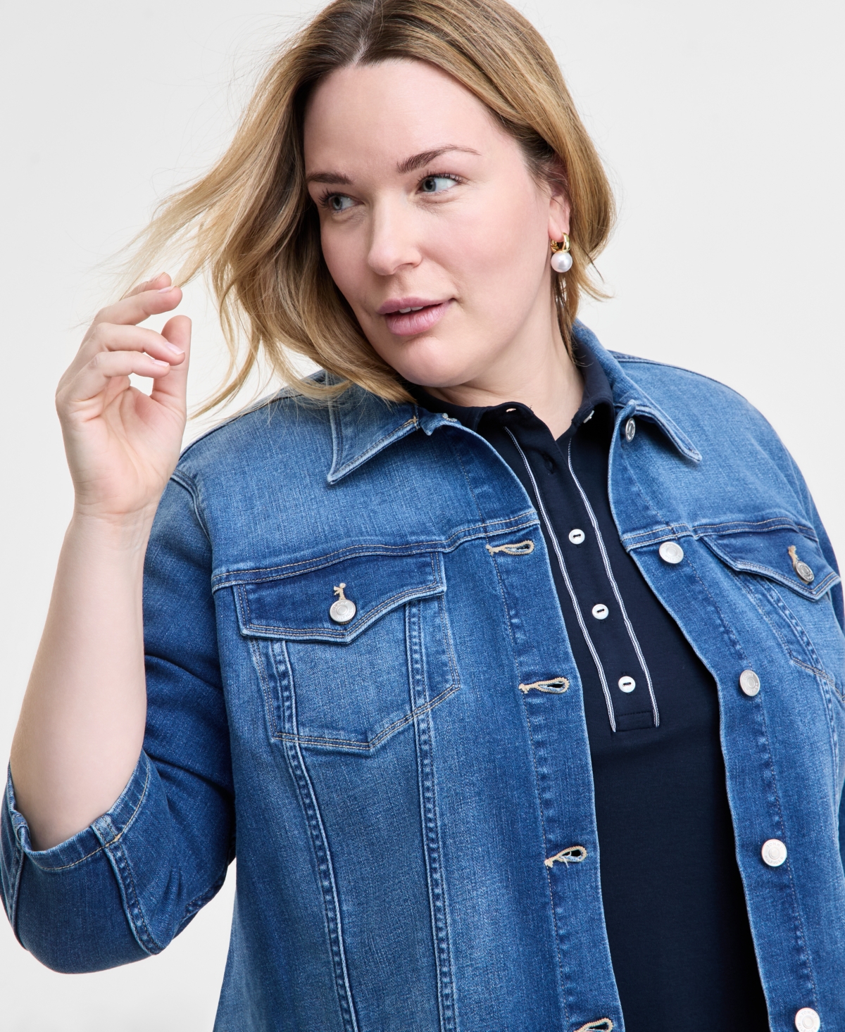 Tommy Hilfiger Plus Size 3/4-sleeve Denim Jacket In Chespk Wash