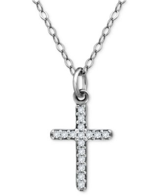 Cubic Zirconia Cross Pendant Necklace, 16" + 2" extender, Exclusively at Macy's