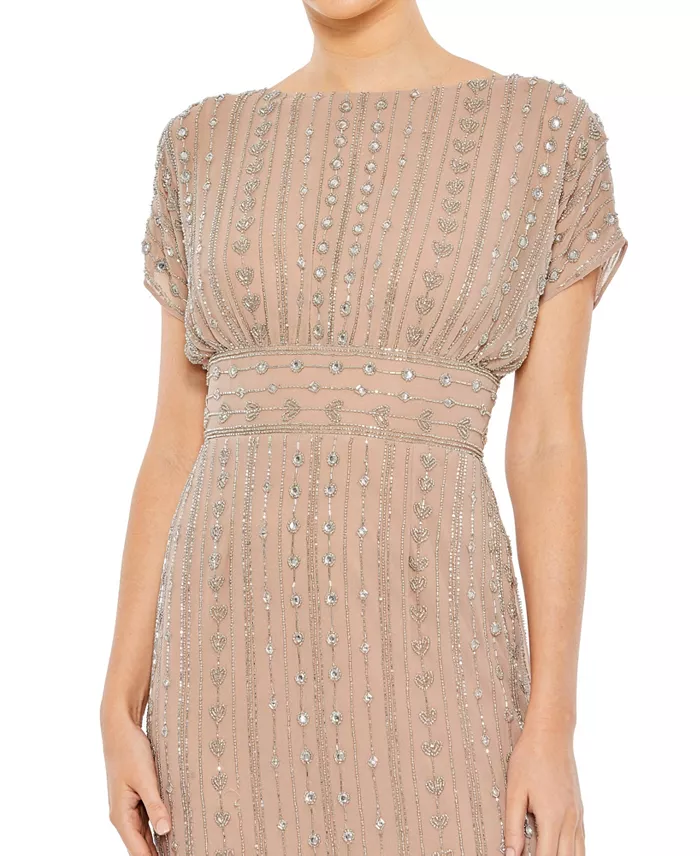 Women's Beaded Cap Sleeve Column Midi Dress - thumbnail 7
