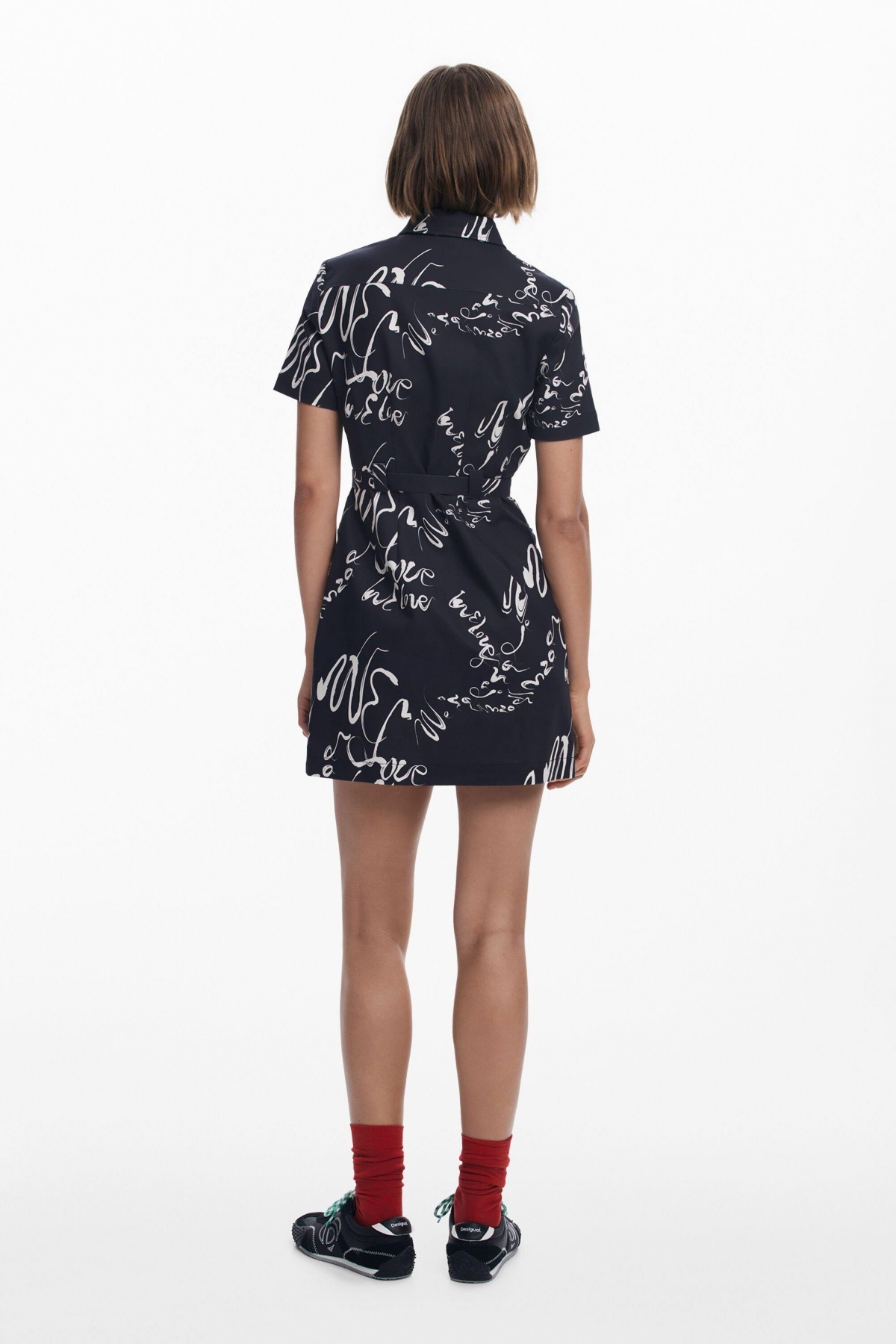 Desigual Lettering Belted Mini Shirtdress In Black