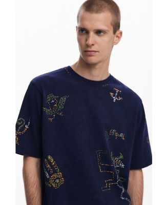Men's T-shirt with tribal embroidery