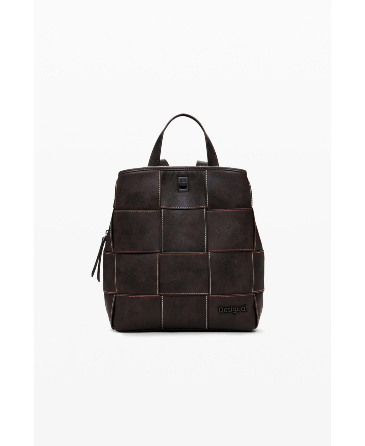 Women's Mini faux leather effect braided backpack - Dark brown