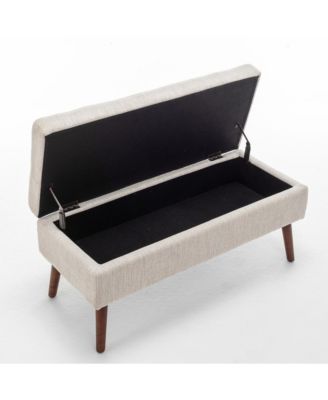 Tufted Storage Ottoman Bench for Bedroom or Entryway, Linen Storage Bench with Solid Wood Legs