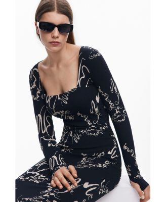 Women's Square neckline dress Lettering