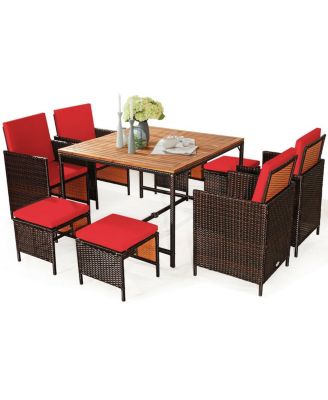 9 Pieces Patio Rattan Dining Cushioned Chairs Set