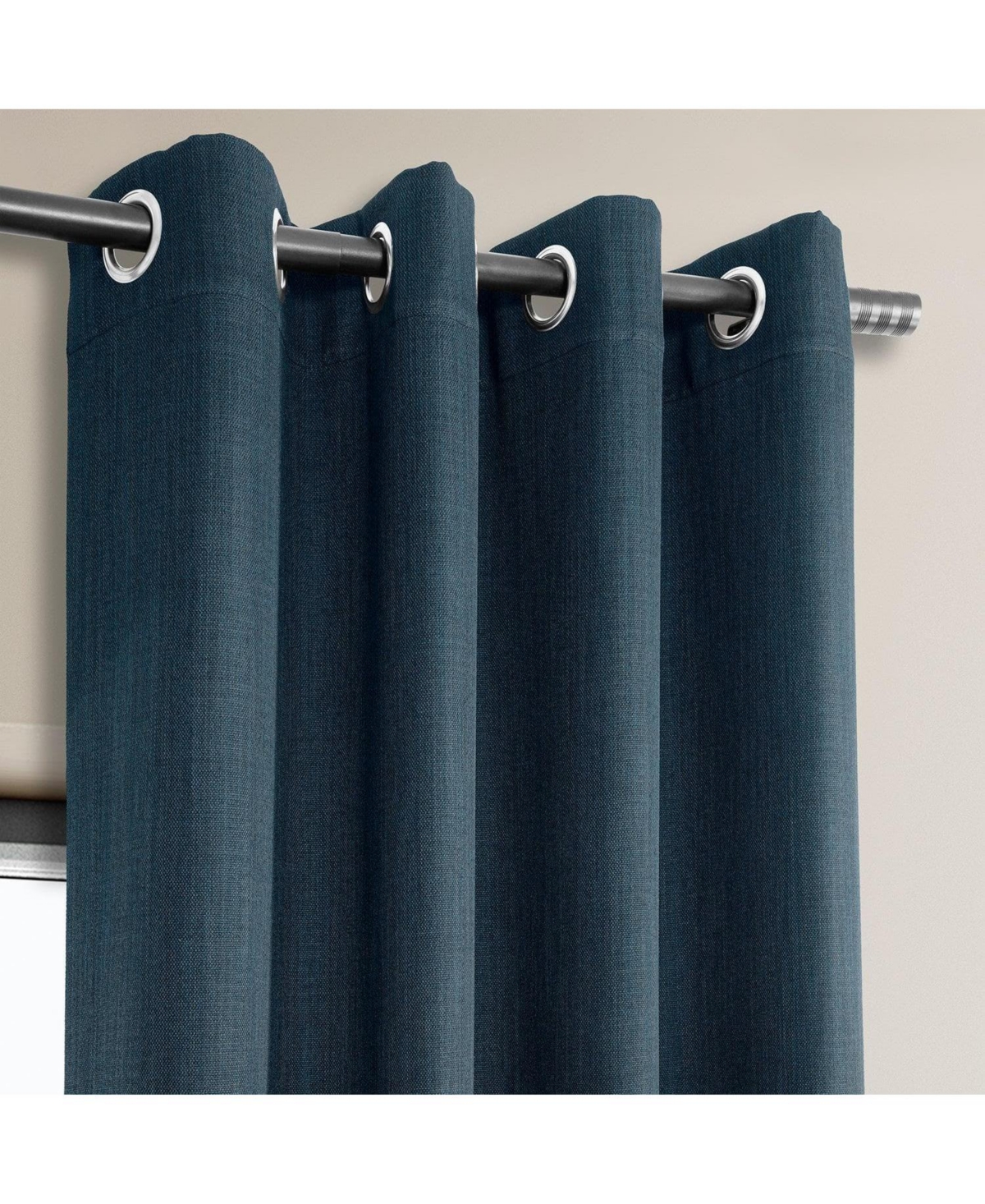 Half Price Drapes Story Blue Grommet Textured Faux Linen Room Darkening Curtain In Blue