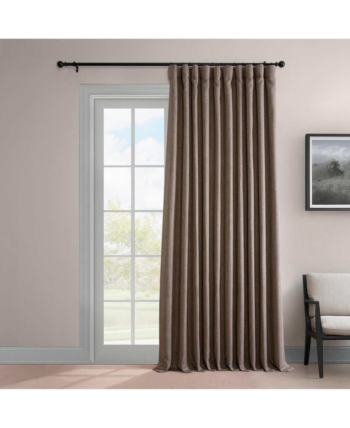 HALF PRICE DRAPES DUTCH COCOA EXTRA WIDE TEXTURED FAUX LINEN ROOM DARKENING CURTAIN 