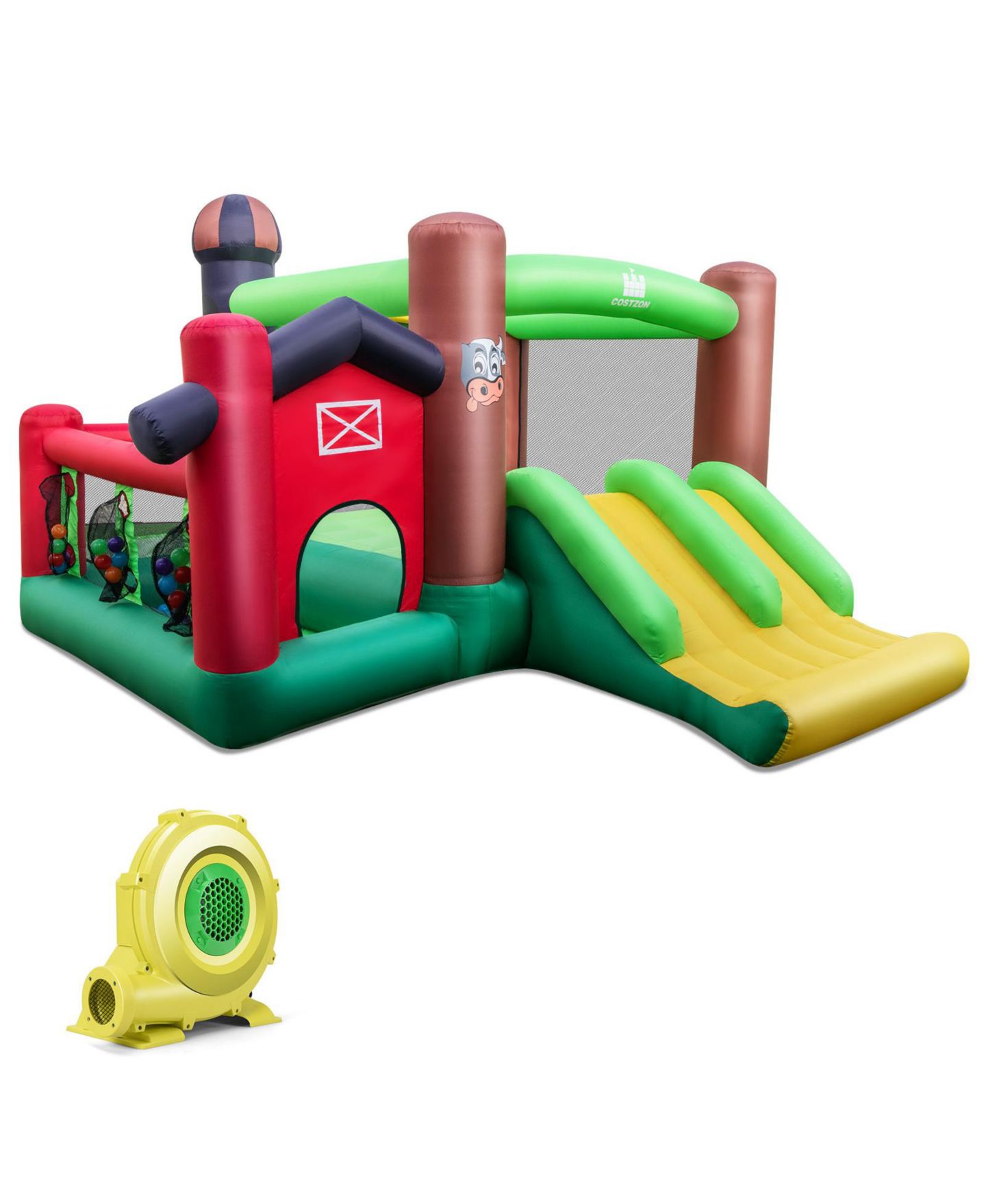 Детские игрушки Slickblue Farm Themed 6-in-1 Inflatable Castle with Dual Slides & Splash Pool, от 3 лет, цвет: Зелёный — фото 4