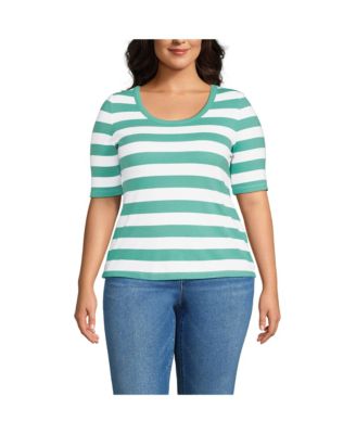 Plus Size Drapey Rib Fitted Elbow Sleeve Scoop Neck Tee