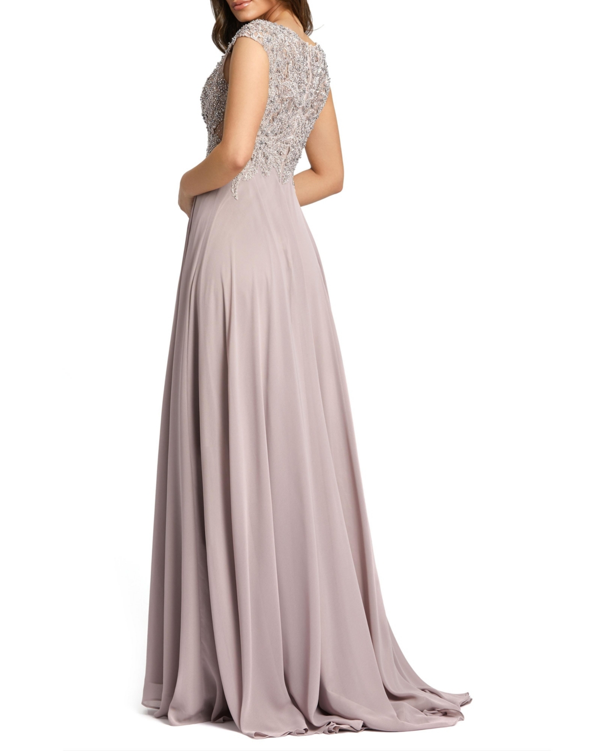 Mac Duggal Women's Appliqued Cap Sleeve Bodice Flowy Gown