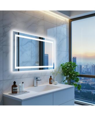 39.37 x 23.62 In Rectangle LED Lighted Bathroom Mirror Bluetooth Speaker Dimming Vanity Mirror