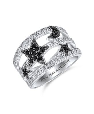 Black White Pave CZ Cocktail Statement Ring Silver Plated Celestial Band