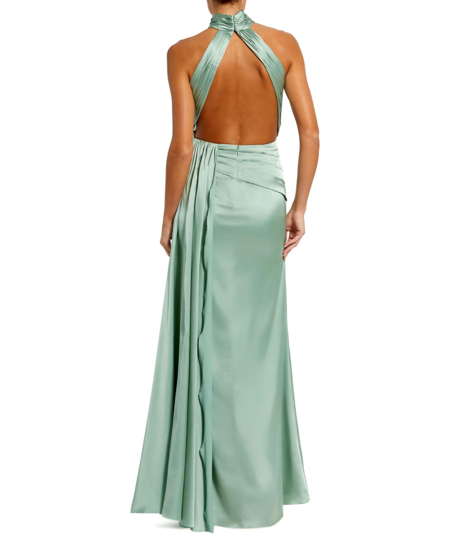 Women's Open Back High Neck Side Ruched Gown