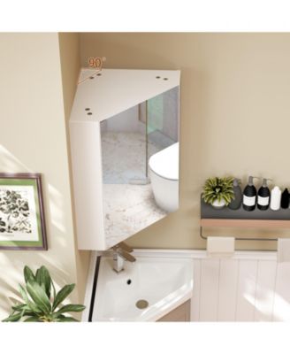 Corner Medicine Cabinet with Mirror with Open Door and Adjustable Shelf