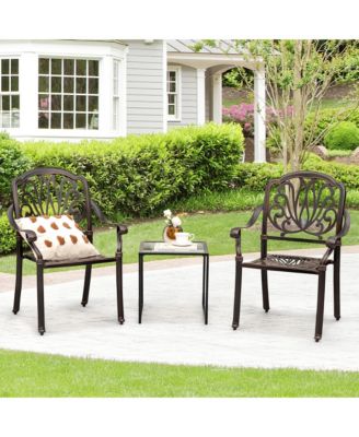 2 Pieces Cast Aluminum Chairs Set of 2 Stackable Patio Dining Chairs w/ Armrests