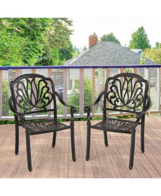 2 Pieces Cast Aluminum Chairs Set of 2 Stackable Patio Dining Chairs w/ Armrests