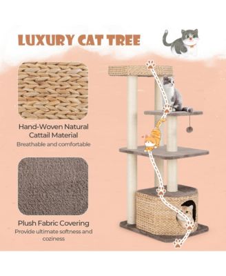52'' Cattail Cat Tower w/ Sisal Scratching Posts Perch Dangling Ball Cat Tree