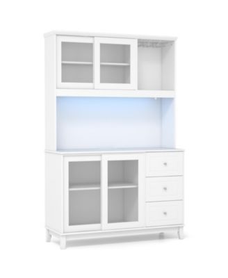Kitchen Pantry Storage Cabinet Kitchen Hutch with LED lights and Power Outlet