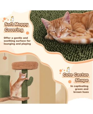 63'' Cactus Cat Tree for Indoor Cats w/Sisal Scratching Posts & Ladder Basket Bed