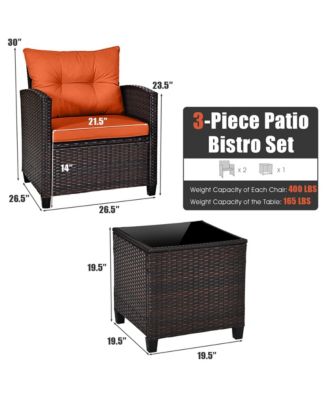 Set of 3 Rattan Furniture Set Patio Cushioned Conversation Set Sofa