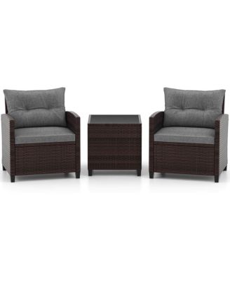 Set of 3 Rattan Furniture Set Patio Cushioned Conversation Set Sofa