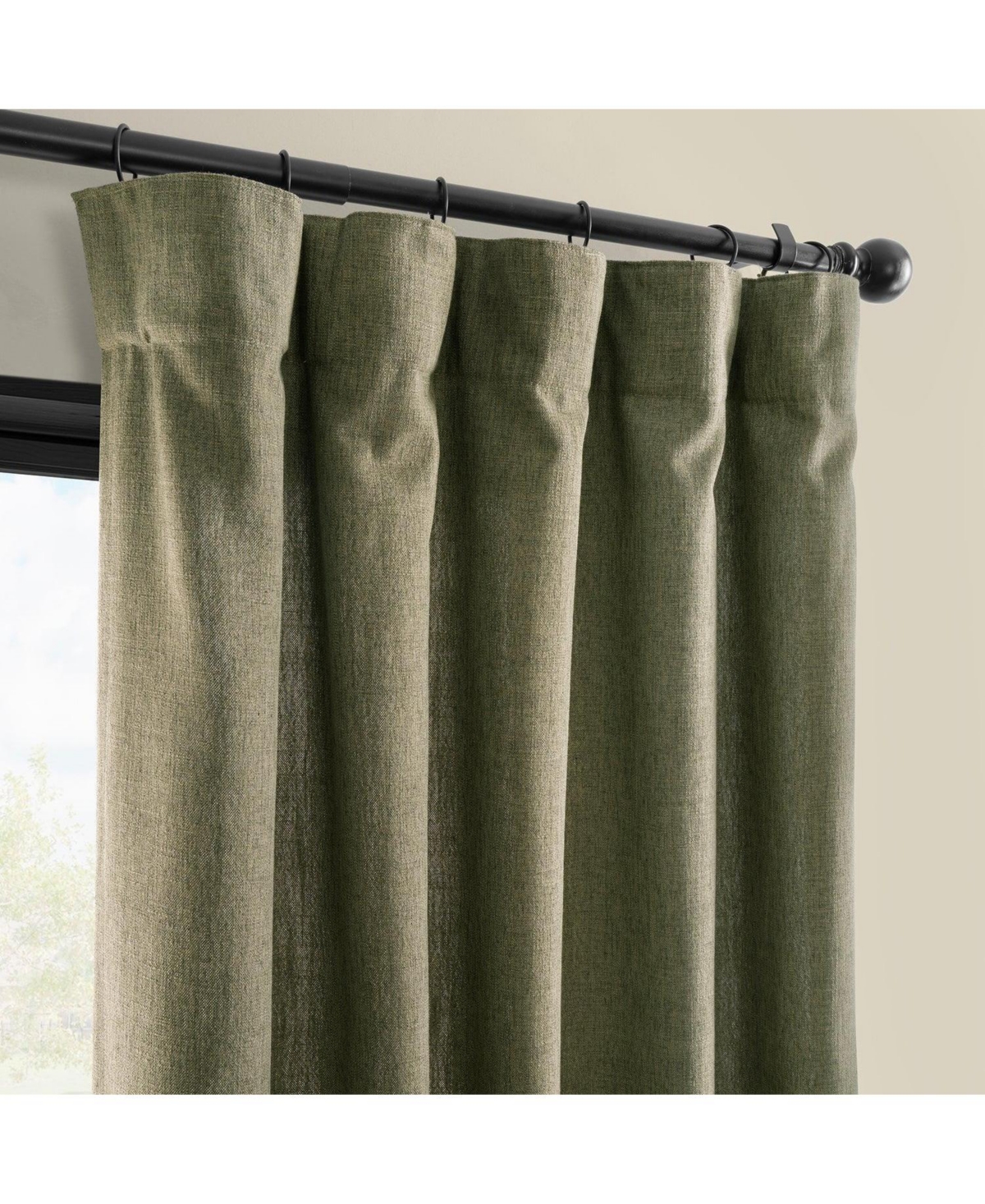 Half Price Drapes Khaki Green Simply Faux Linen Light Filtering Curtain Pair (2 Panels In Green