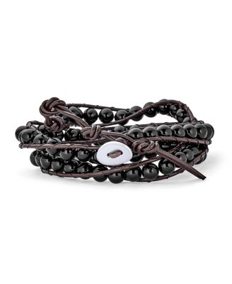 Wrap Bracelet Two Tone Multi Strand with Tiger Eye & Black Onyx Beads