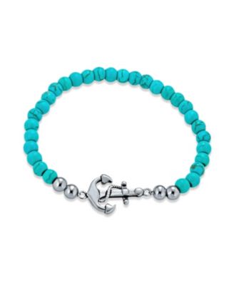 Stackable Navy Blue Lapis Lazuli Stretch Bracelet with Nautical Anchor Design