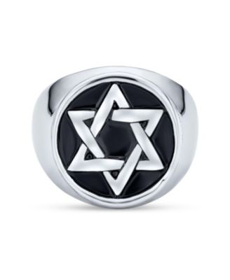 Stainless Steel Magen Judaic Star of David Signet Ring and Pendant Set