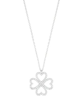 Adjustable Cubic Zirconia Heart-Shaped Pave Clover Necklace