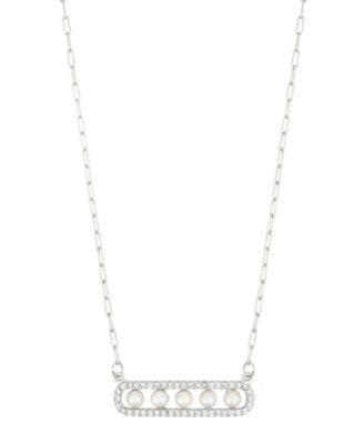 Adjustable Cultivated Pearl Pave Bar Necklace
