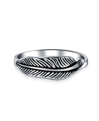 Southwestern Boho Feather Leaf Band Silver Ring Oxidized Sterling Jewelry