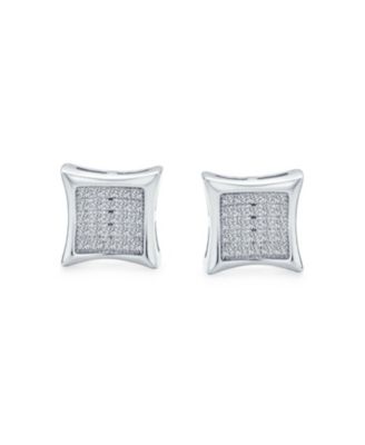 Geometric  Square CZ Stud Earrings , Gold Sterling Silver, Multiple Sizes