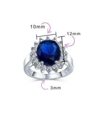 Classic Traditional 5CTW Royal Blue CZ Crown Halo Oval Cubic Zirconia Promise Ring Silver Plated