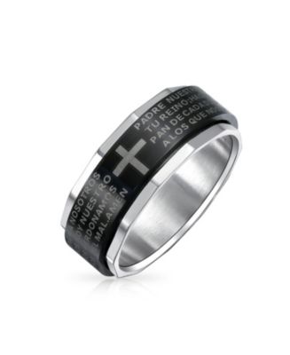 Bling Jewelry Stainless Steel Religious Cross Black Spinner Band Ring ...
