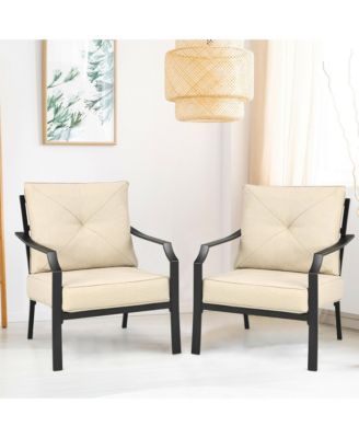 2 PCS Patio Dining Chairs Set with Padded Cushions Armrest Steel Frame